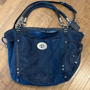 Coach Navy Blue suede shoulder Bag.